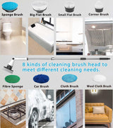 Electric Spin Scrubber, 8 in 1 Electric Cleaning Brush, Cordless Rechargeable Scrub Brush with 8 Replaceable Brush Heads, Adjustable Length and Angle