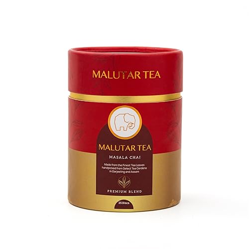 MALUTAR Premium Masala Chai (25 Discs) - Bold Mix of Black Tea and Spices - Ethically Sourced, Biodegradable, Non-Chlorinated, No Additives