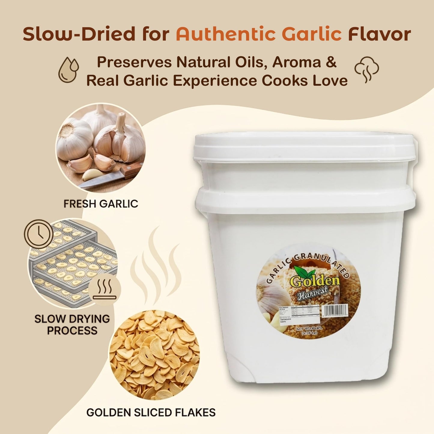 Golden Sliced Dried Garlic Flakes | Non-GMO & Gluten Free | No Additives | Ideal for Grinding into Granulated Garlic or Powder | Perfect for Rubs