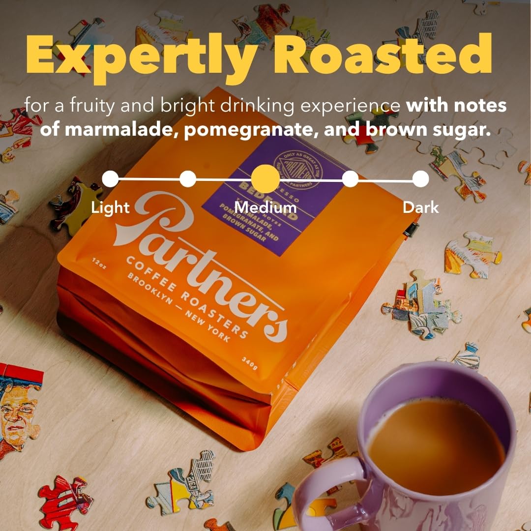 PARTNERS COFFEE ROASTERS - Whole Bean Coffee (Bedford - Espresso, Medium Roast) 12oz - Fruity, Complex, Espresso - Whole Coffee Beans - Lab Tested