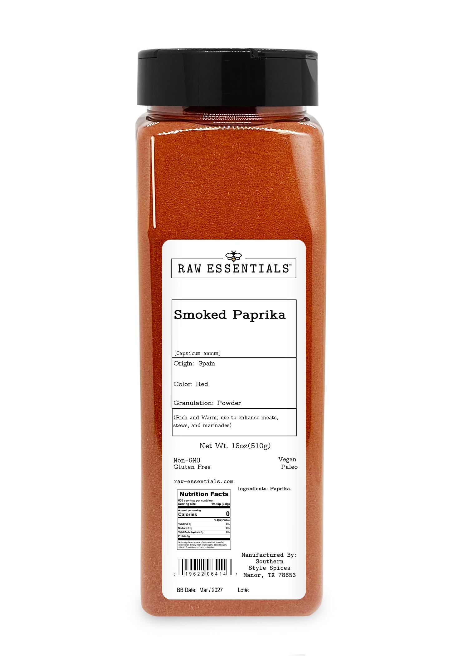Raw Essentials Smoked Paprika Powder, 18 oz | Rich Smoky Flavor for BBQ, Meats, Stews & Marinades | Gluten Free and Vegan