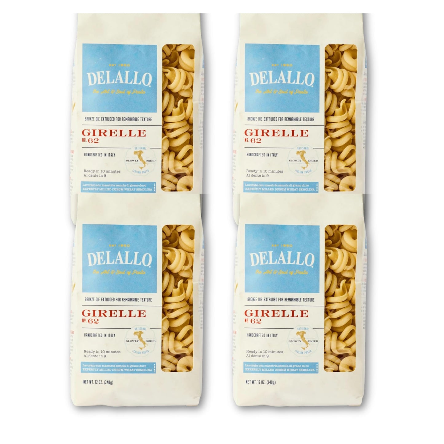 DeLallo Girelle Pasta, Curly Swivel Shape, Vegan, Kosher, Non-GMO, Made in Italy with 100% Durum Wheat Semolina, Bronze Cut, 16 oz Bag, (4 Pack)