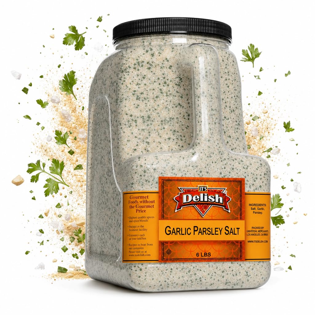 Garlic Parsley Salt by It's Delish - 6 LBS Bulk Restaurant Gallon Jug with Handle | Premium Salt, Garlic & Parsley Blend for Garlic Bread, Steak
