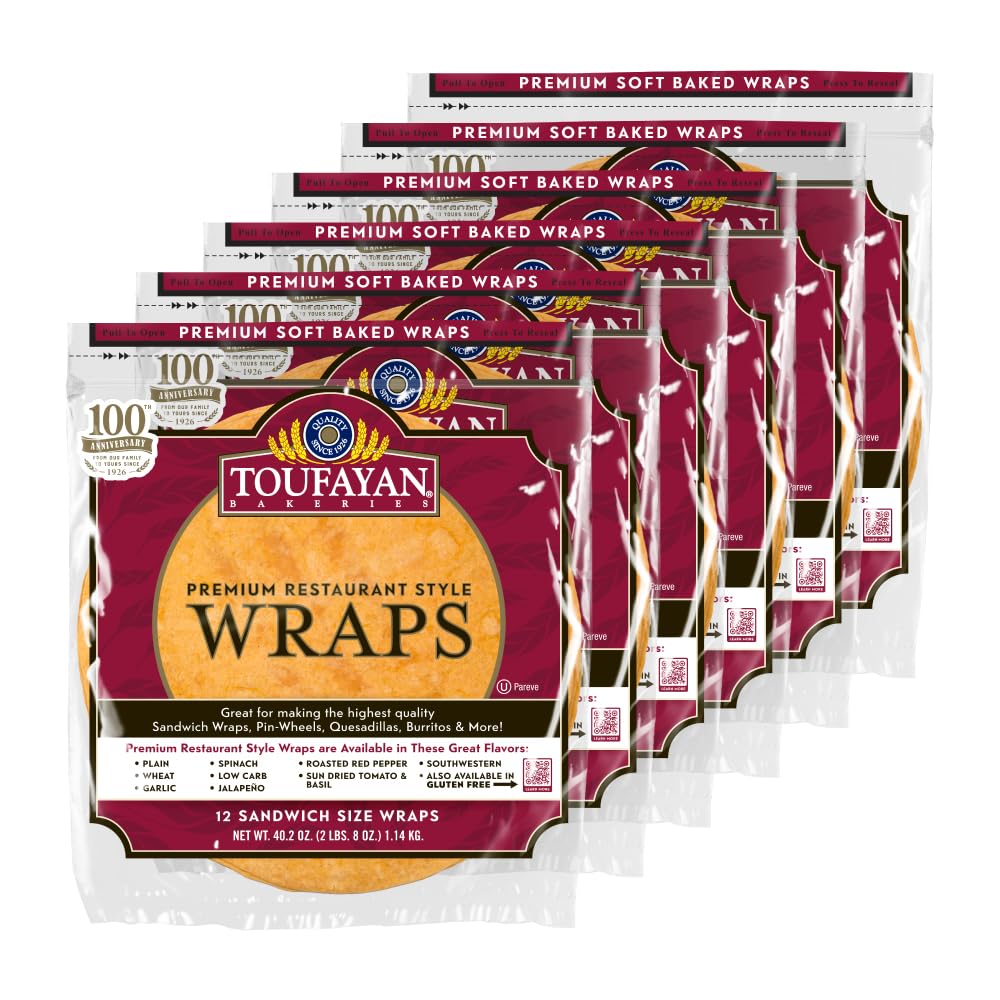 Toufayan Sundried Tomato 12” Sandwich Tortilla Wraps | Wholesale Bulk Foodservice Flatbread - Soft, Flexible Tortillas for Wraps, Burritos & Catering