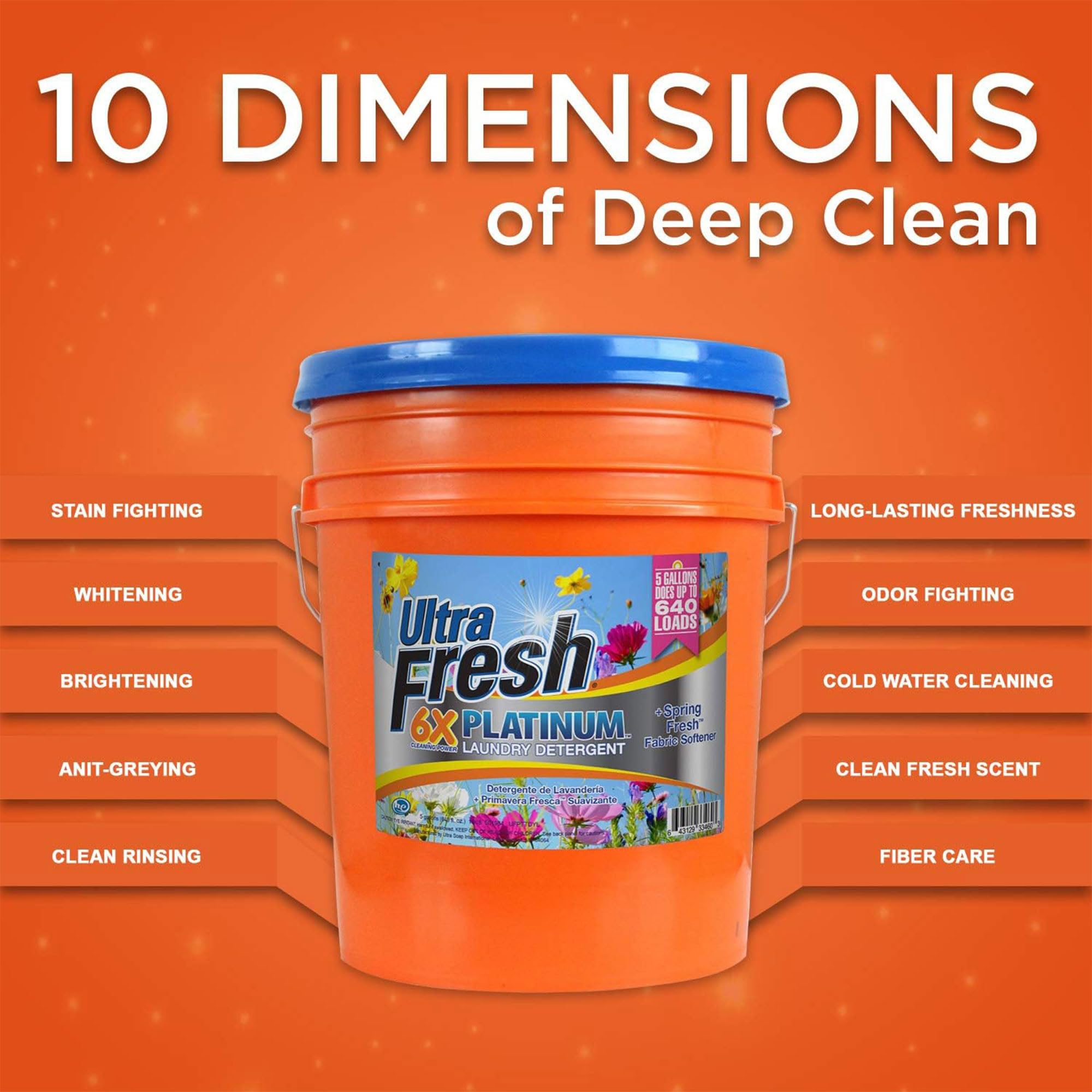 Ultra Fresh 6X Platinum 5 Gallon Laundry Detergent Liquid with Spring Fresh Fabric Softener and Pump for All Machine Types, Up to 640 Loads (2 Pack)