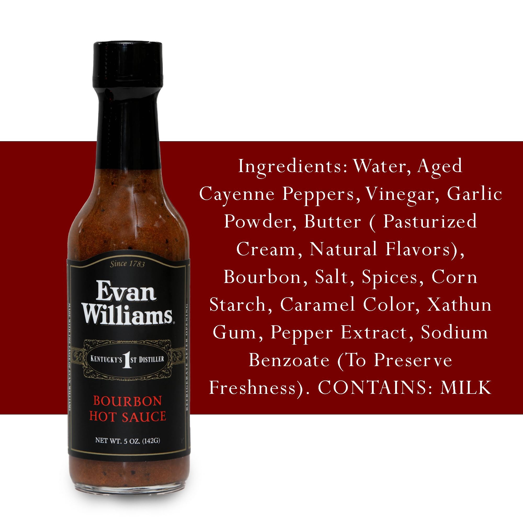 Evan Williams Bourbon Hot Sauce - Aged Cayenne Pepper & Butter Blend with a Splash of Bourbon - Spicy Gourmet Sauce for Wings, Grilling, and Dipping