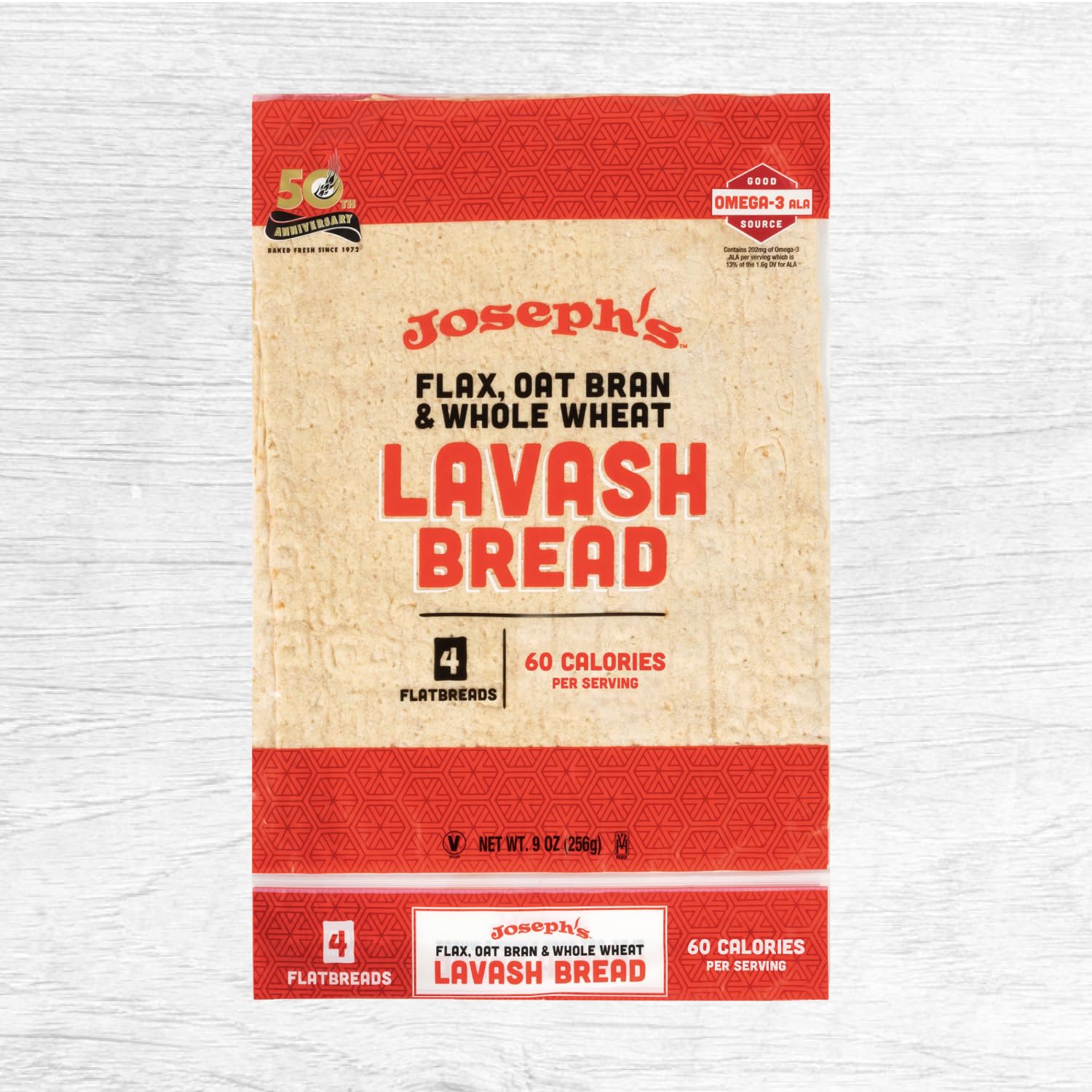 Joseph's Bakery Lavash Bread, Flax Oat Bran & Whole Wheat, Reduced Carb, Fresh Baked (8 Count Flax)