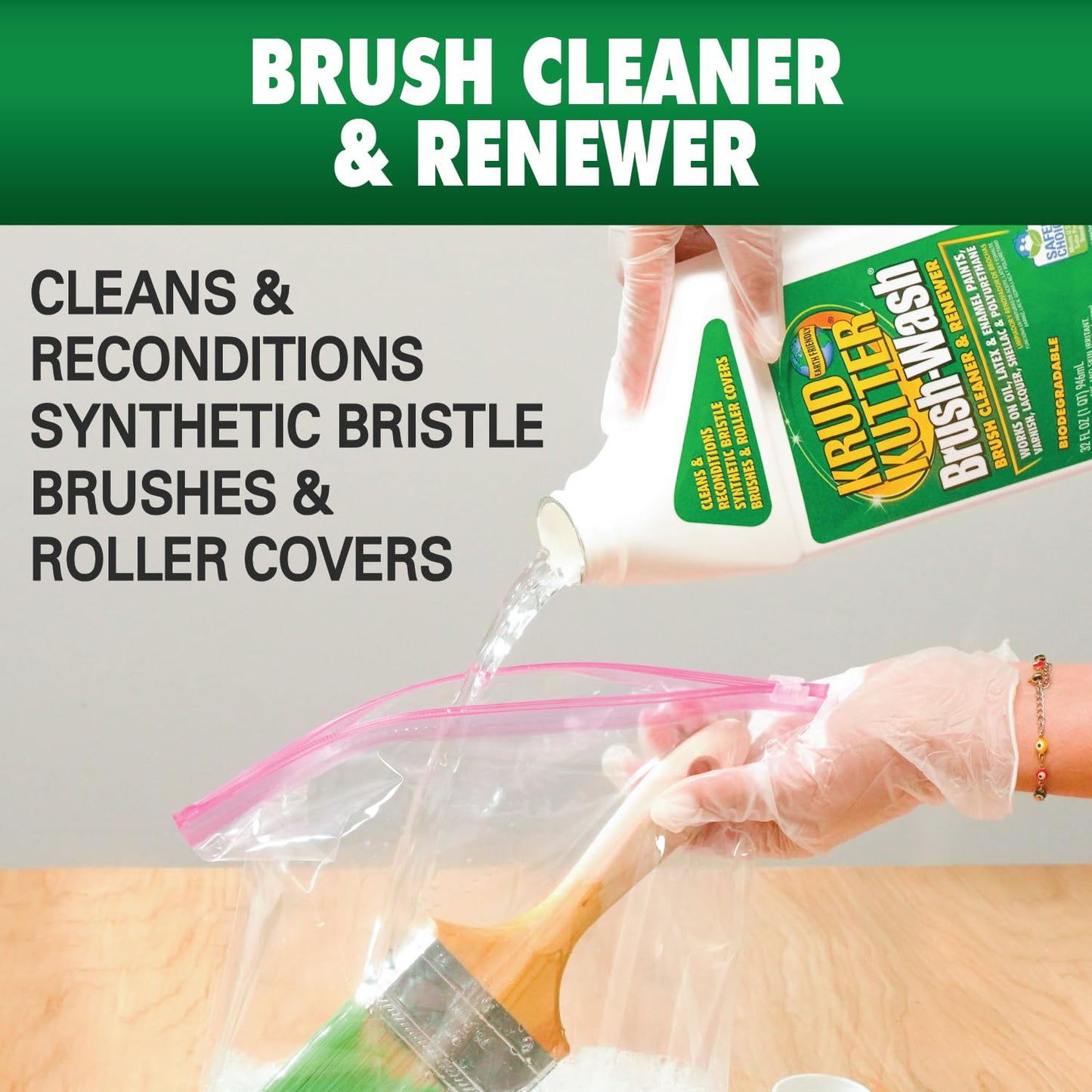 Krud Kutter Brush-Wash Cleaner and Renewer, 32 oz, Paint Brush Cleaner for Latex and Oil Based Paint, Restores Brushes and Rollers, Removes Paint