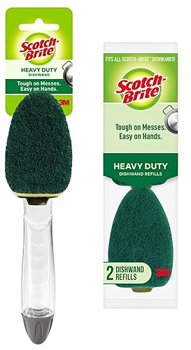 Scotch-Brite Heavy Duty Dishwand Kit, Includes 1 Wand & 2 Refill Pads, Keep Hands Out of the Mess