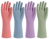 Rubber Cleaning Gloves for Dishwashing, 4 Pairs Reusable Kitchen Gloves for Washing Dishes and Household Cleaning, Colorful Dish Gloves with Flocked