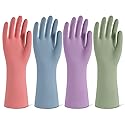 Rubber Cleaning Gloves for Dishwashing, 4 Pairs Reusable Kitchen Gloves for Washing Dishes and Household Cleaning, Colorful Dish Gloves with Flocked