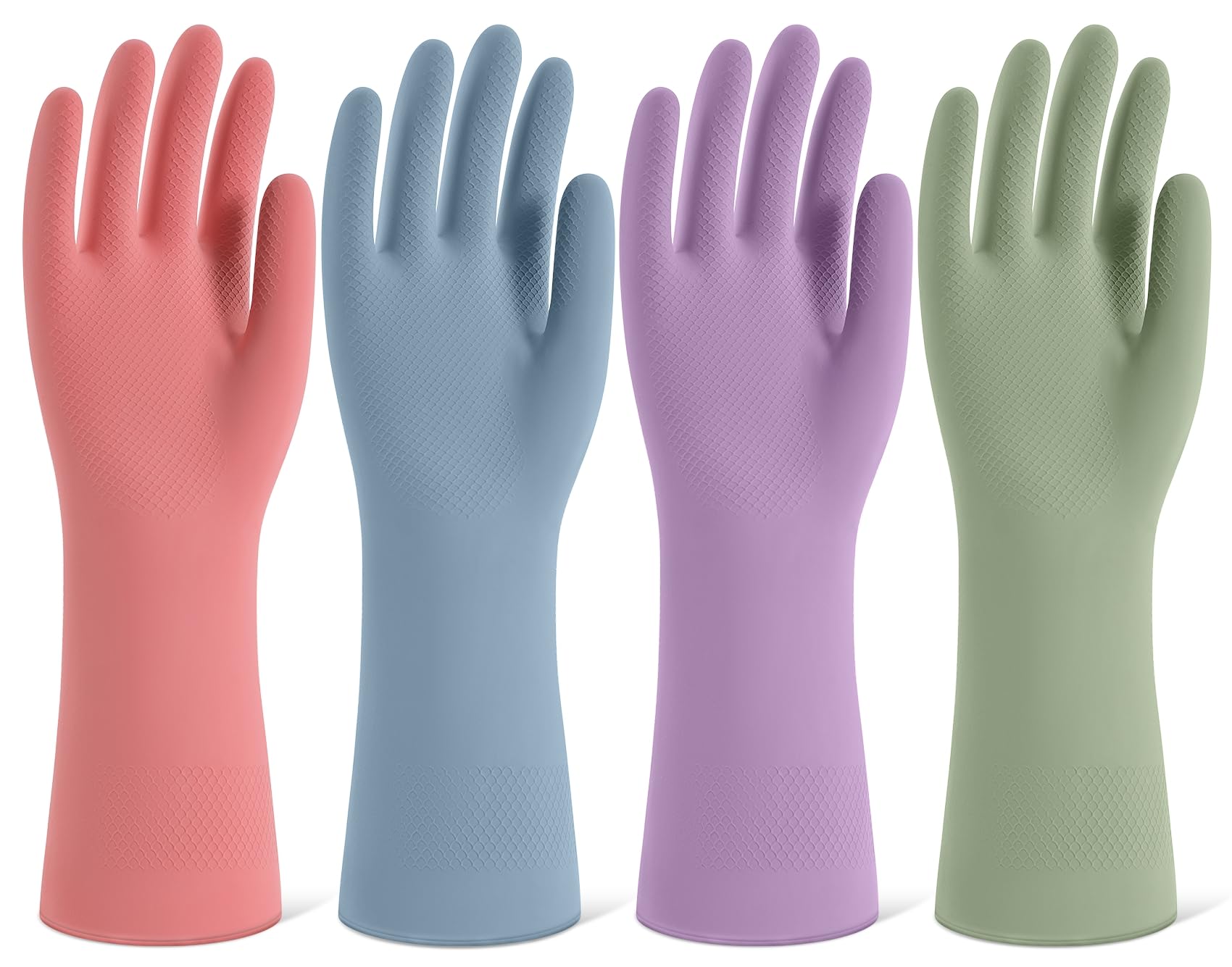 Rubber Cleaning Gloves for Dishwashing, 4 Pairs Reusable Kitchen Gloves for Washing Dishes and Household Cleaning, Colorful Dish Gloves with Flocked