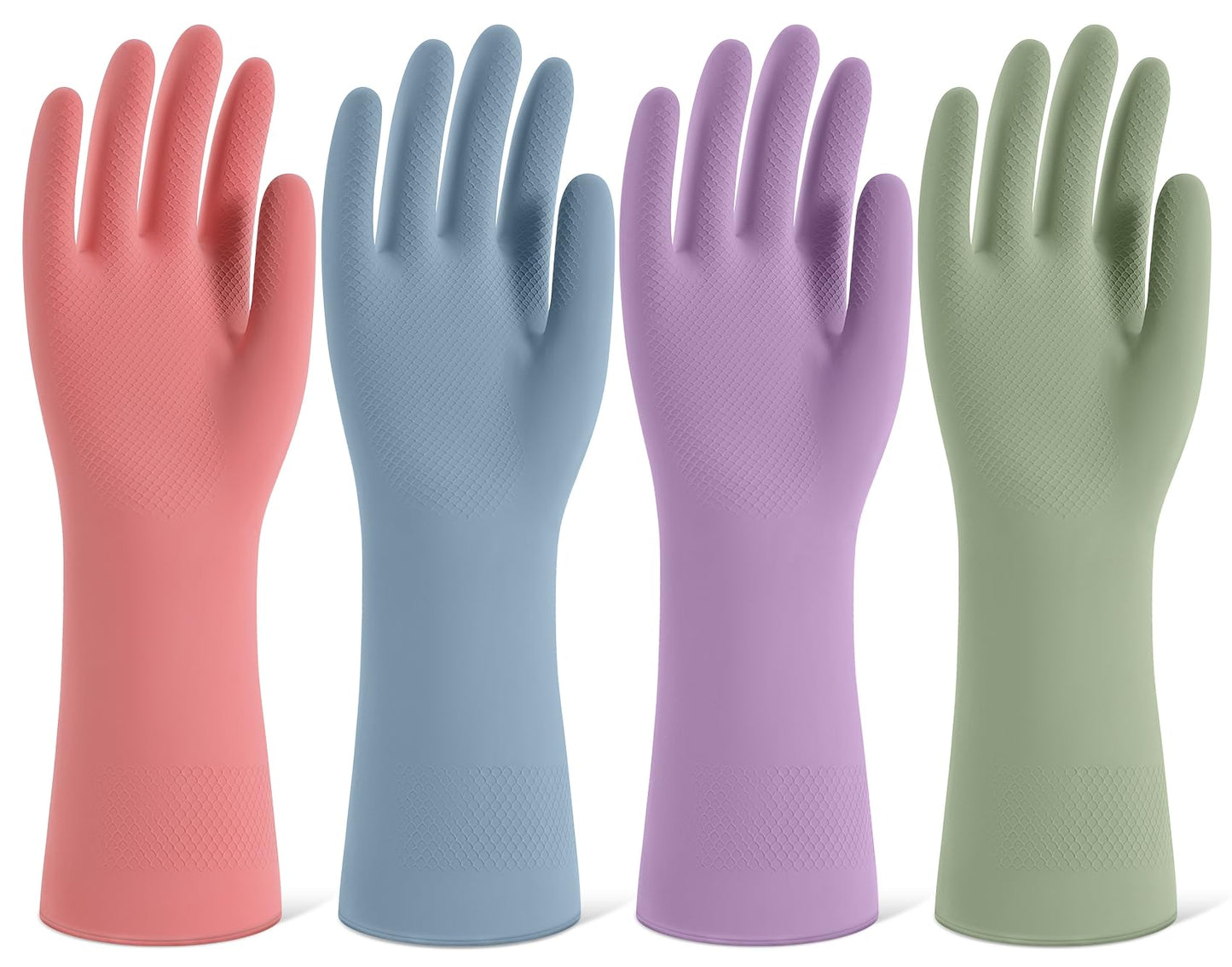 Rubber Cleaning Gloves for Dishwashing, 4 Pairs Reusable Kitchen Gloves for Washing Dishes and Household Cleaning, Colorful Dish Gloves with Flocked