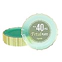 Exquisite Elegant Plastic Dinner Plates - 40 x 9 inch Disposable Plates for Party - Mint with Gold Rim