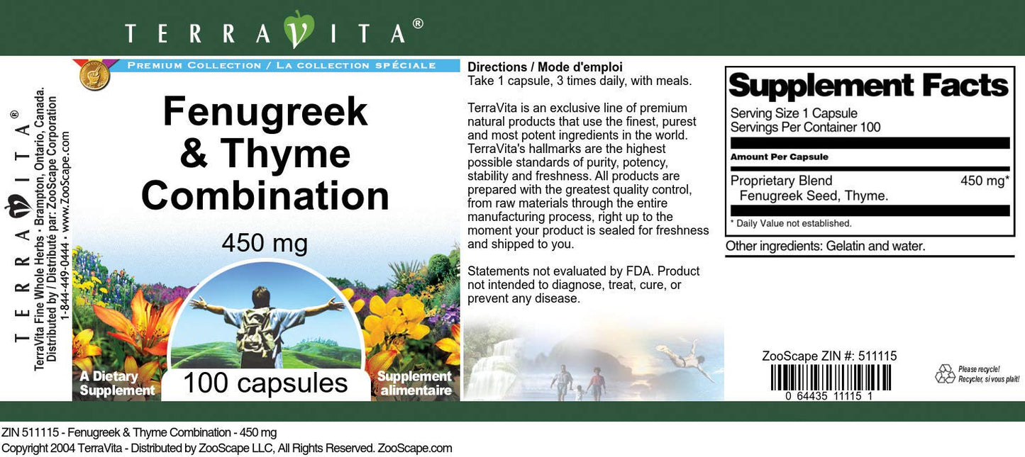 Fenugreek & Thyme Combination - 450 mg (100 Capsules, ZIN: 511115) - 3 Pack