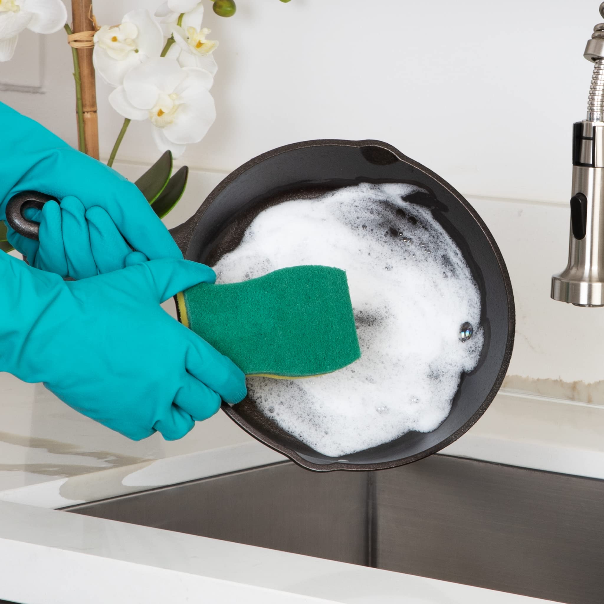 Smart Design Heavy Duty Cellulose Smart Scrub Sponge - Set of 9 - Ultra Absorbent - Ergonomic Shape - - Cleaning, Dishes, & Hard Stains - Green