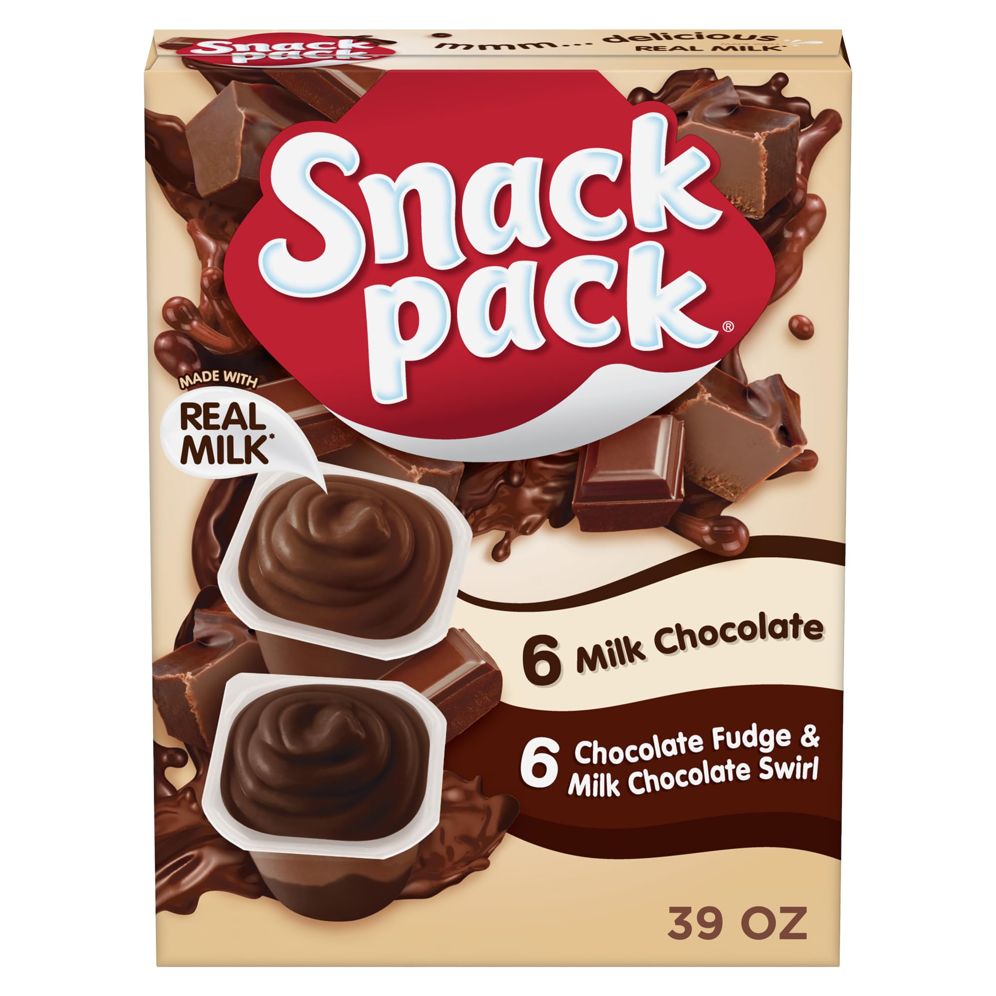 Snack Pack Milk Chocolate and Chocolate Fudge & Milk Chocolate Swirl Pudding Cups, 3.25 oz., 12-Count Family Pack