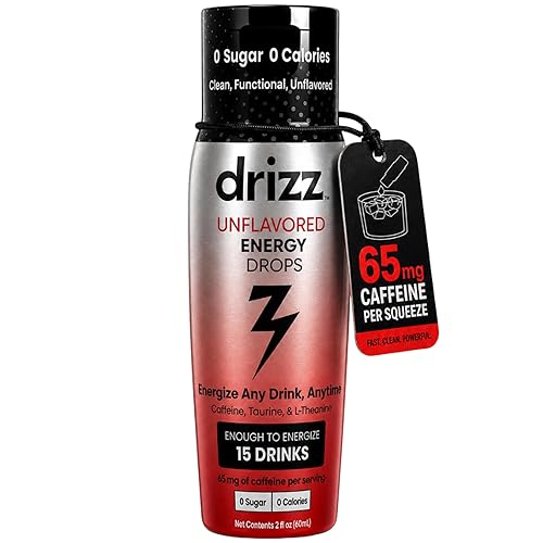 Drizz Unflavored Energy Drops - 15 Servings, 1 Pack - Liquid Caffeine, L-Theanine & Taurine Turns Any Drink Into An Energy Drink - Sugar Free Water