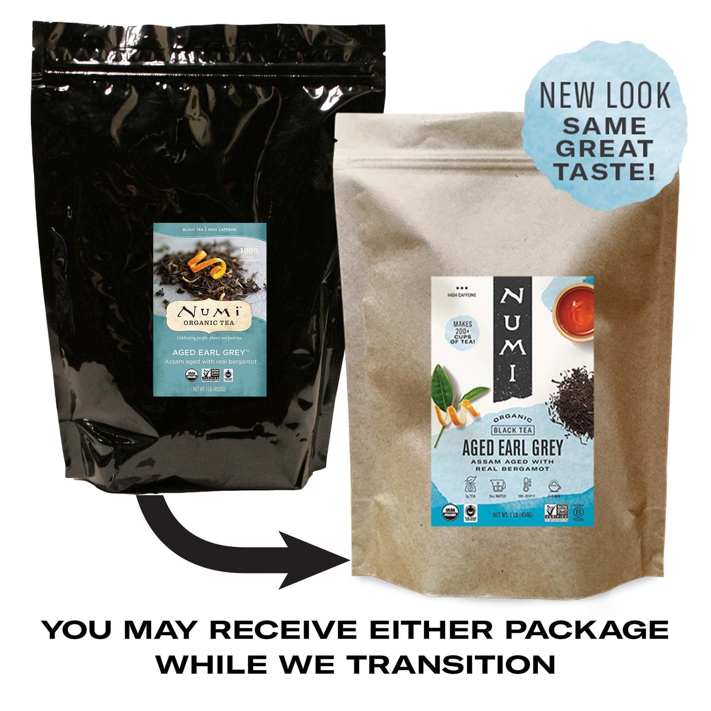 Numi Organic Tea Aged Earl Grey, 16 Ounce Pouch (Pack of 6) Loose Leaf Black Tea, 200+ Cups Per Bag, Packaging May Vary