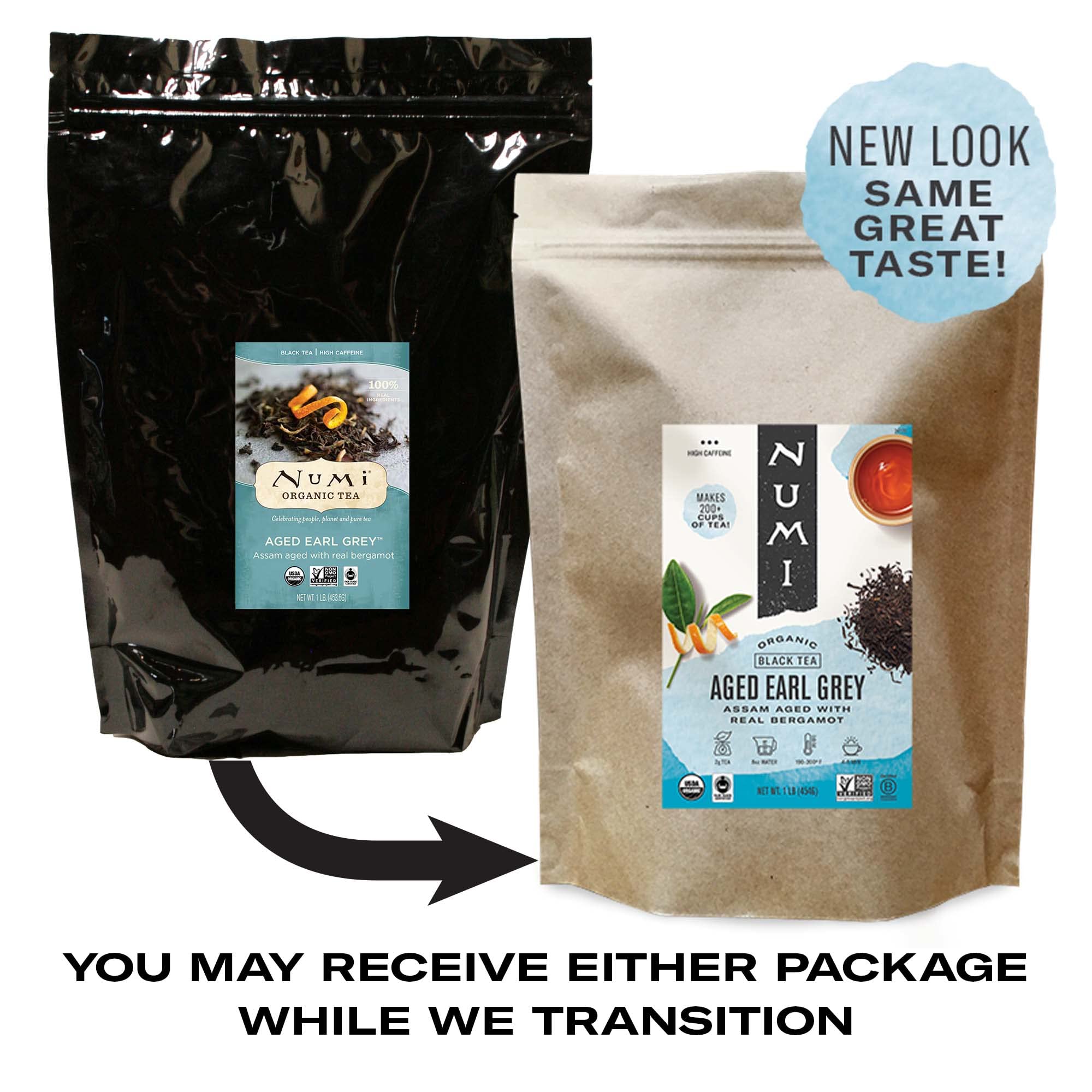 Numi Organic Tea Aged Earl Grey, 16 Ounce Pouch (Pack of 6) Loose Leaf Black Tea, 200+ Cups Per Bag, Packaging May Vary