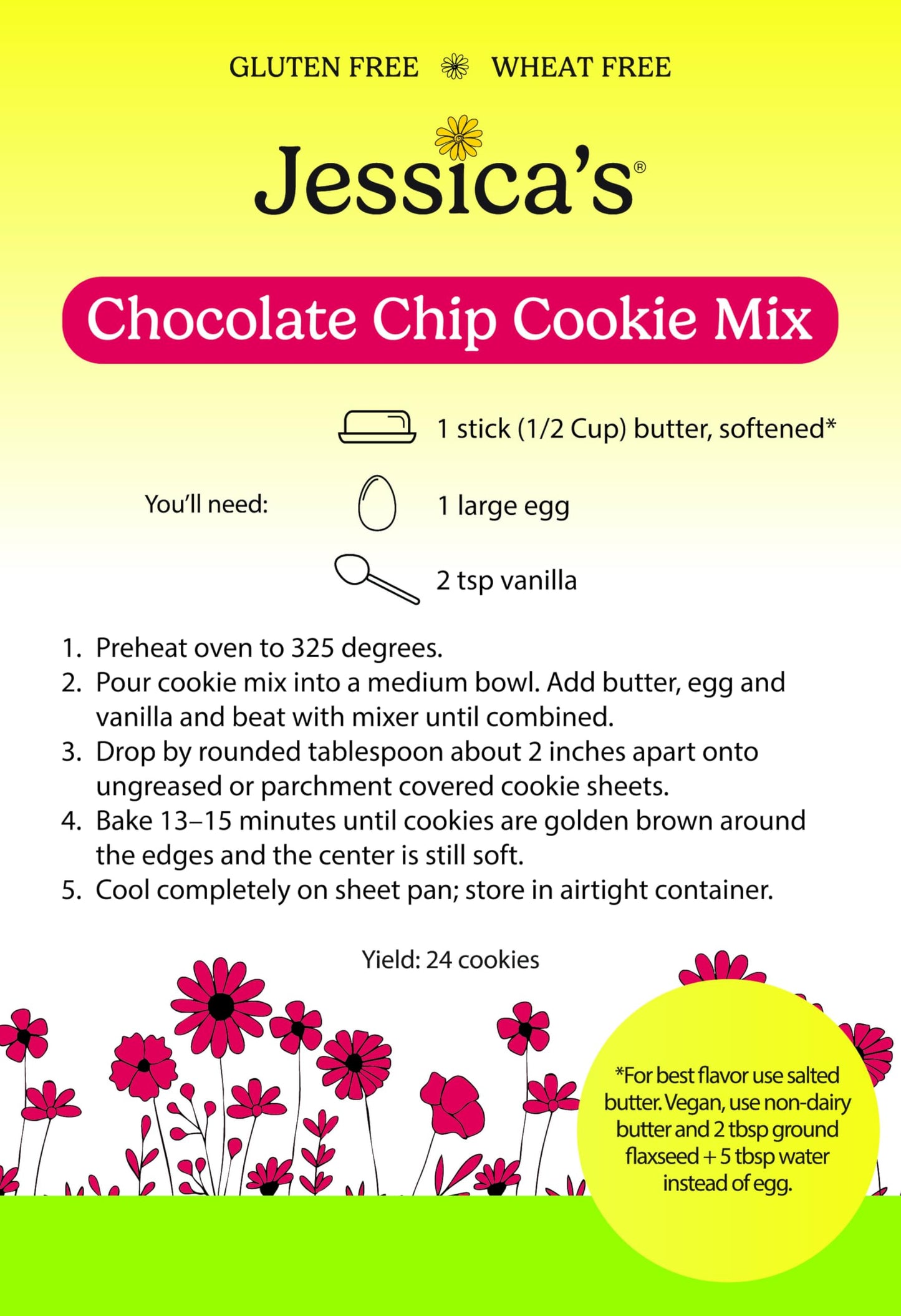 Jessica’s Natural Foods - Gluten-Free Chocolate Chip Cookie Mix Made with the Ancient-Grain Teff and Wholesome Oat Flour, Non-GMO, and Gluten Free, 3 Per Pack