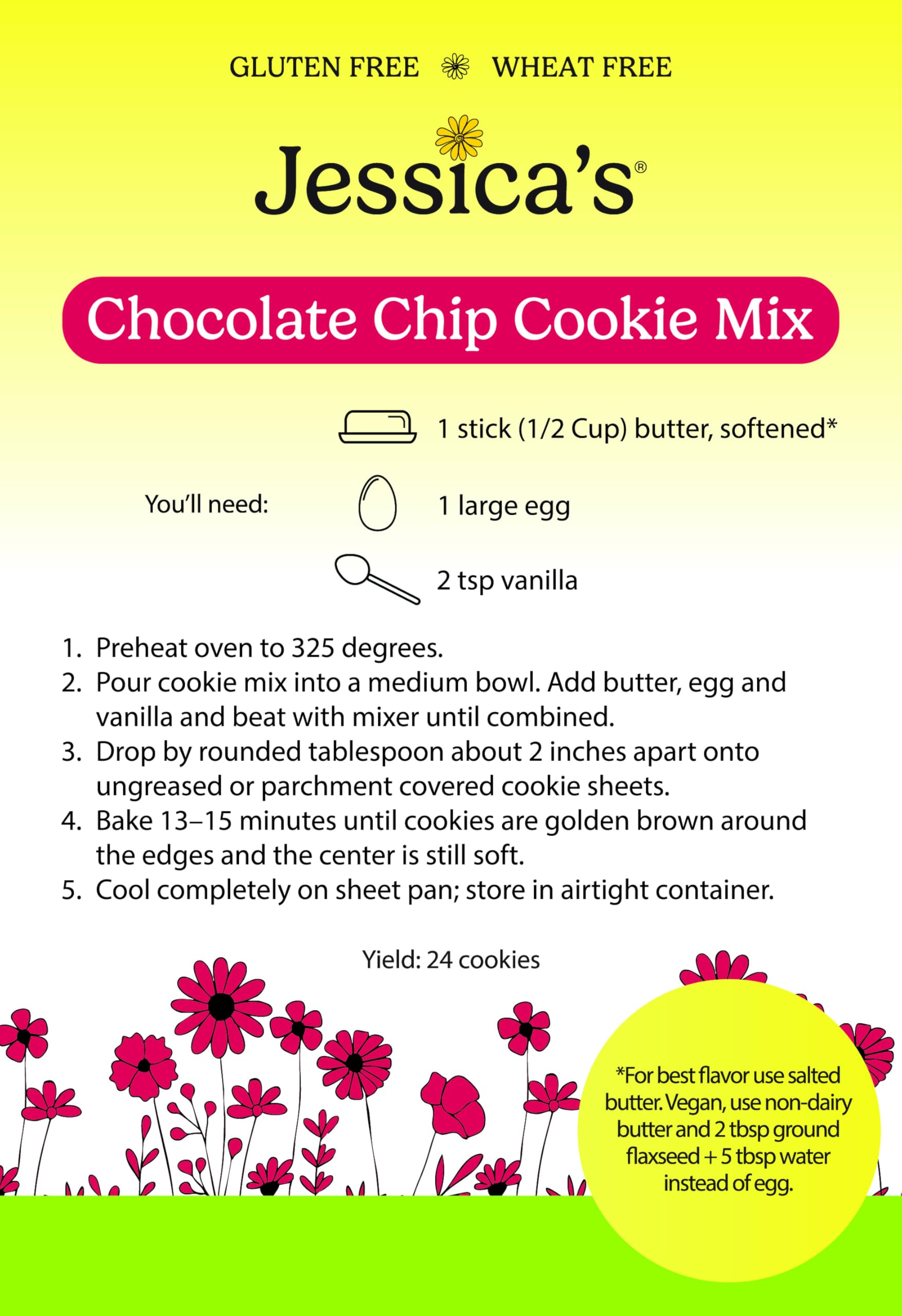 Jessica’s Natural Foods - Gluten-Free Chocolate Chip Cookie Mix Made with the Ancient-Grain Teff and Wholesome Oat Flour, Non-GMO, and Gluten Free, 3 Per Pack