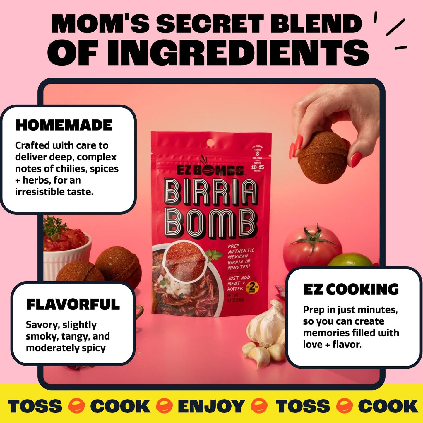 EZ Bombs Birria Bomb Seasoning, Pack of 4 - Authentic Mexican Spice Mix for Tacos, Burritos, Nachos, and Quesadillas - Made with Real Chiles, Herbs