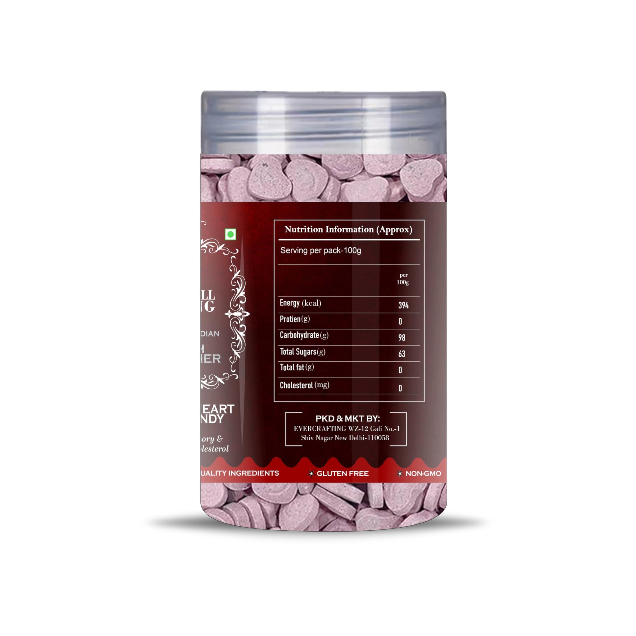 Blessfull Healing Chatpata Heart Shape Candy 5 Oz(Ounce) Airtight Container With Spoon