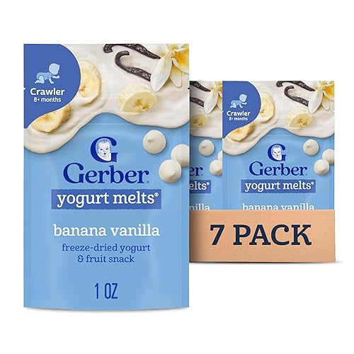 Gerber Stage 3 Baby Food Snacks, Banana Vanilla Yogurt Melts, Freeze Dried Yogurt and Fruit Snacks for Babies, Baby Led Feeding, 7-Pack
