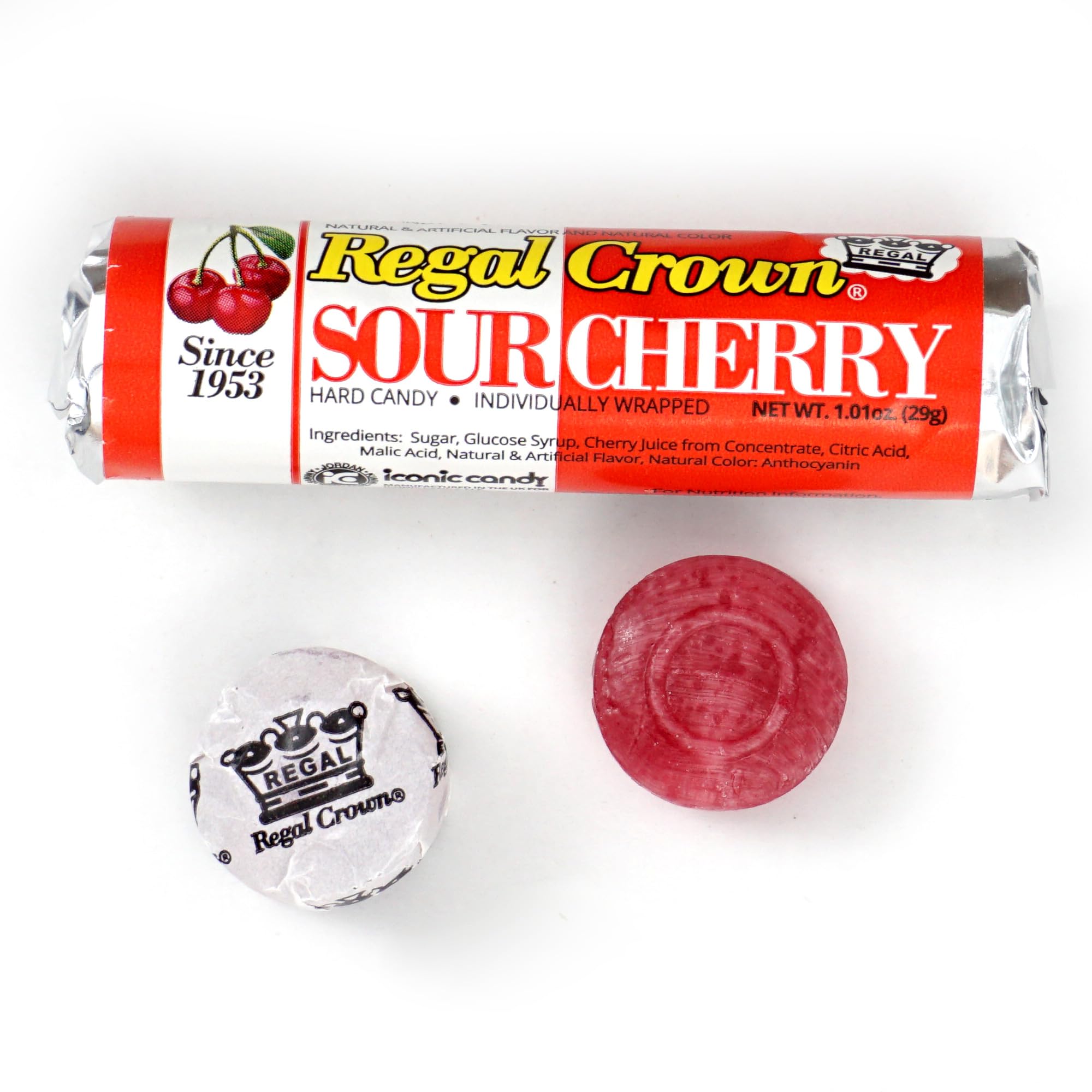 Regal Crown Roll Sour Cherry, 1.01 Ounce (Pack of 5), Sour Candy, The Hampton Candy Company