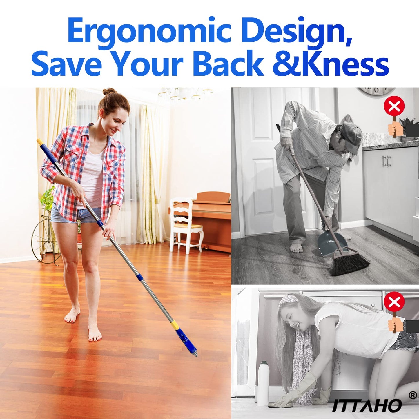 ITTAHO 2 Pack Grout Brush with Long Handle, 56.5'' Swivel Grout Cleaning Brush,V-Shape Grout Scrub Brush, Extendable Handle Grout Cleaner Brush