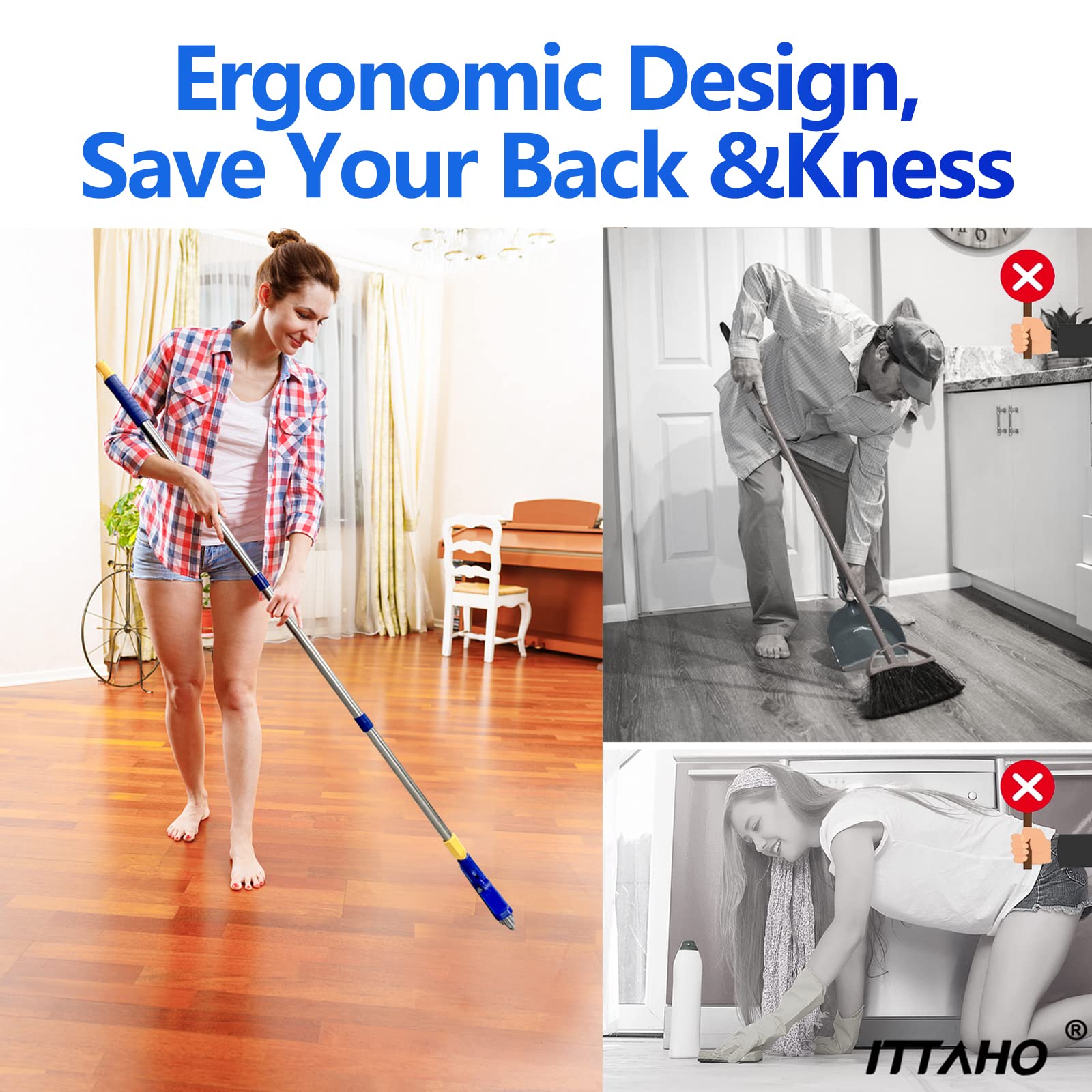 ITTAHO 2 Pack Grout Brush with Long Handle, 56.5'' Swivel Grout Cleaning Brush,V-Shape Grout Scrub Brush, Extendable Handle Grout Cleaner Brush