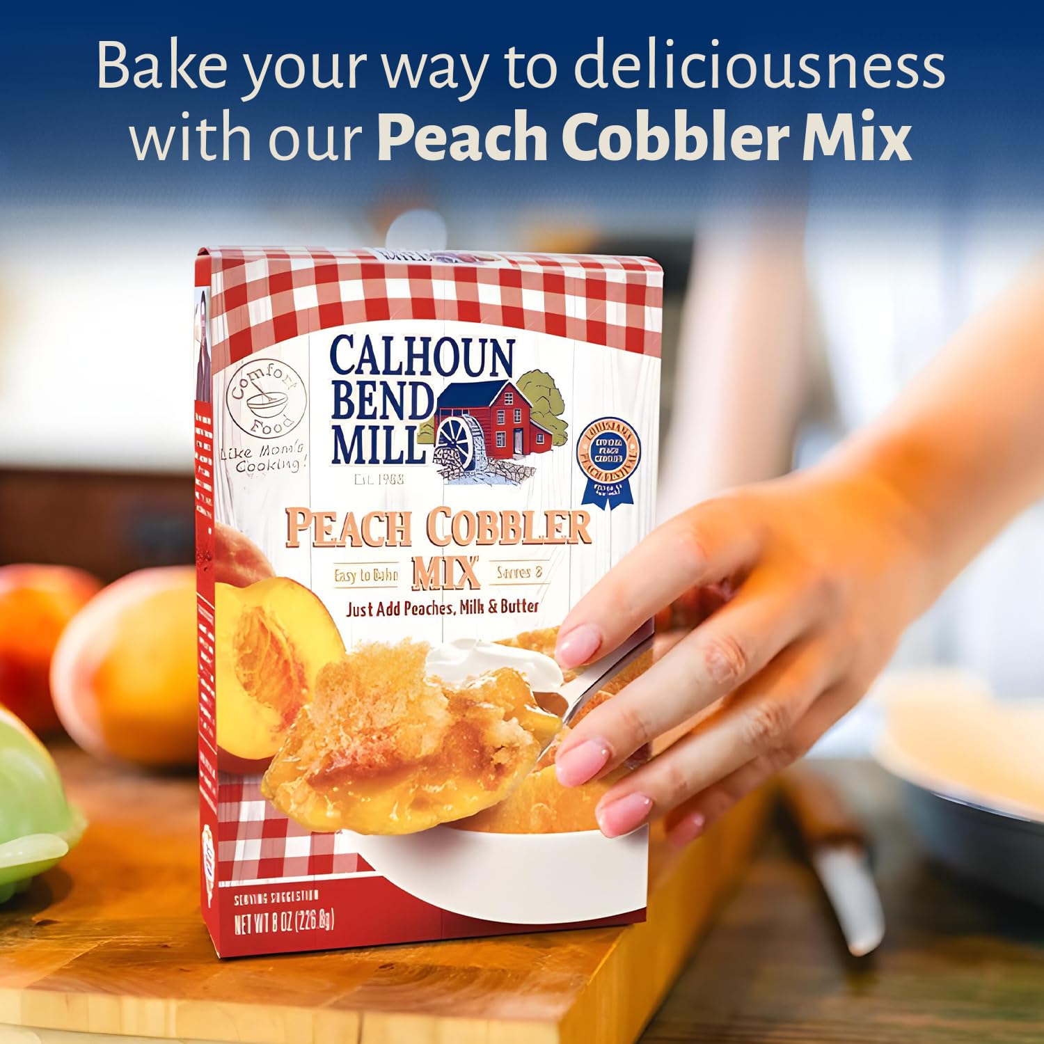 Calhoun Bend Mill Peach Cobbler Mix | Easy to Make Classic Southern Dessert | Versatile Crust Mix for Peach & Other Fruit Fillings | Sweet and Crunchy | Ideal for Baking Enthusiasts - 8 Oz (Pack of 2)