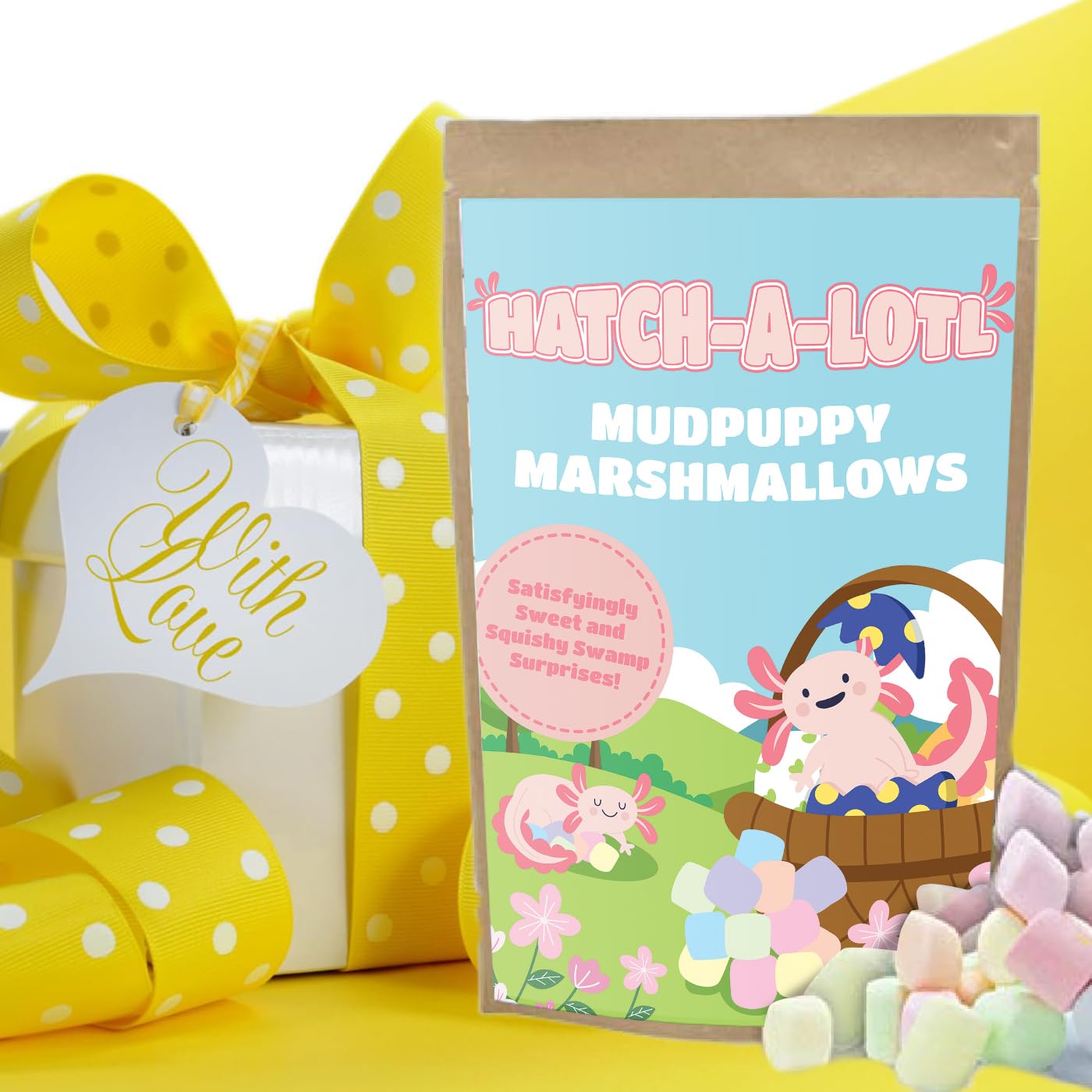 Hatch-a-Lotl Marshmallows Funny Axolotl Lovers Gift for Women Cute Party Favor Office Gift Exchange Idea Pastel Mini Mallows