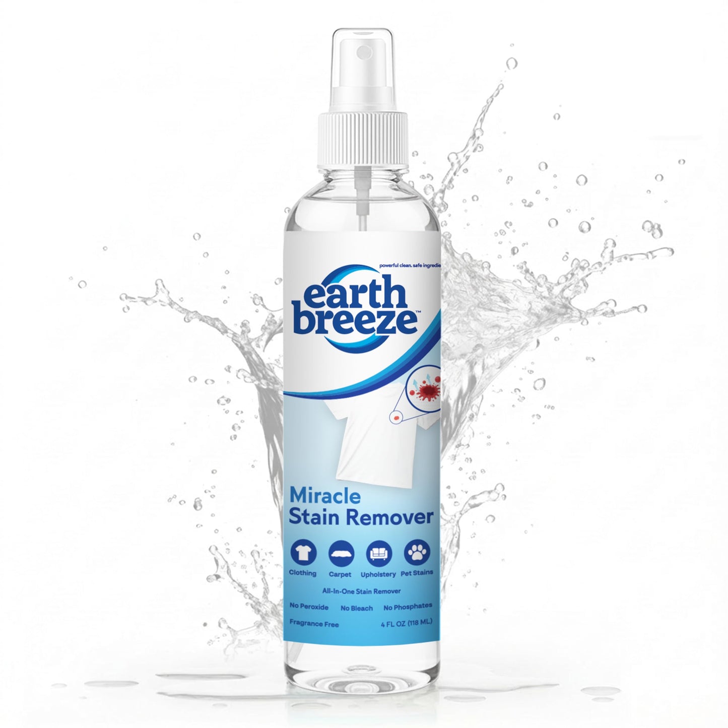 Earth Breeze Miracle Stain Remover Spray - Powerful All-In-One Solution - Removes Virtually All Household Stains - No Harsh Chemicals