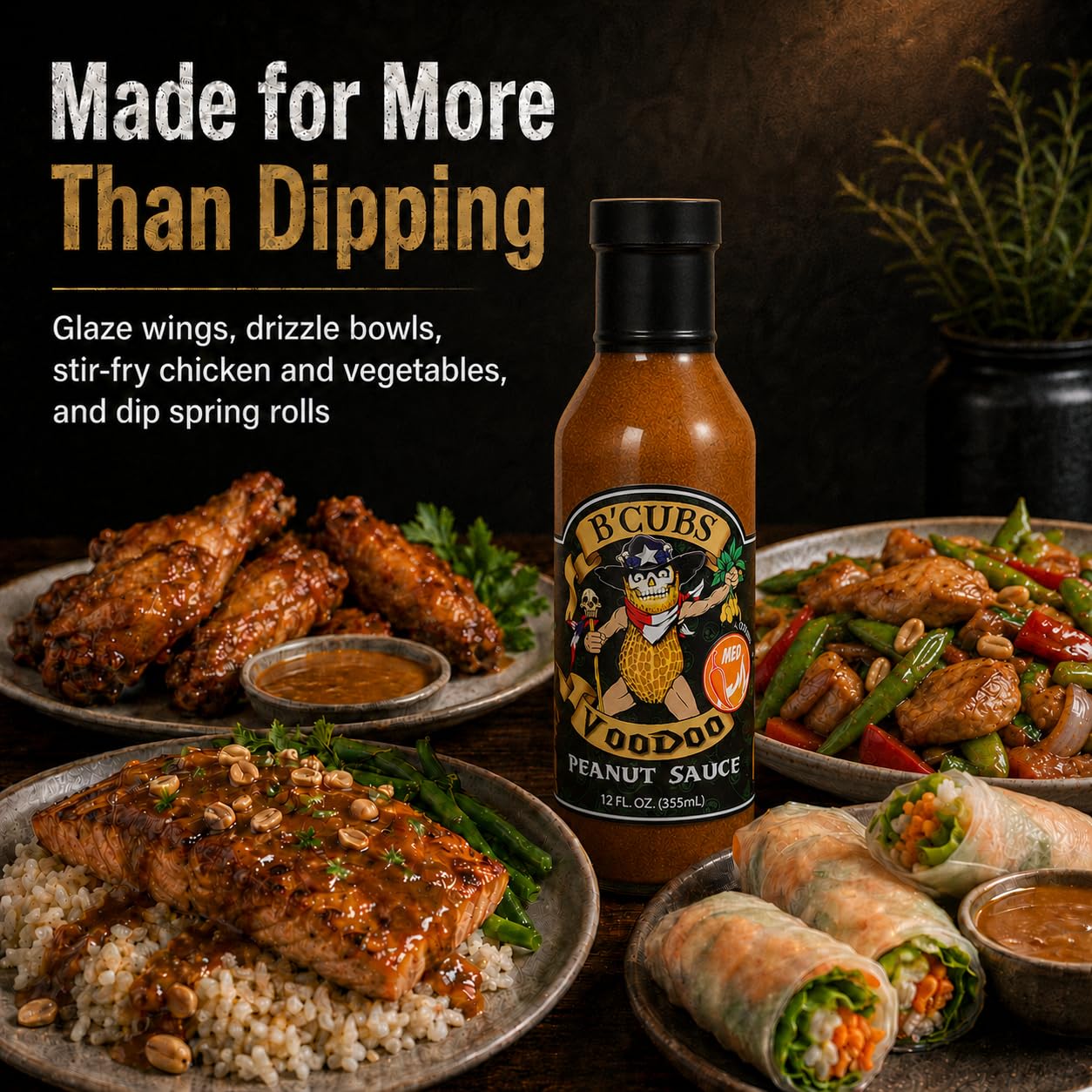 B'Cubs® Voodoo Peanut Sauce MILD, Bold, Nutty, Sweet with a Touch of Spice, Versatile Dip, Drizzle, Marinade & Stir Fry, 2 Pack (2 x 12oz Glass