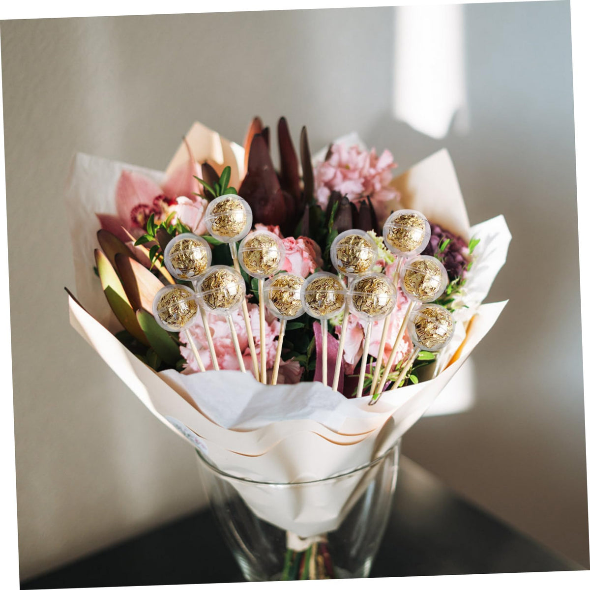 ARTIBETTER 100Pcs Chocolate Ball Wrapping Kit Chocolate Bouquet Holders with Sticks for Valentine Day Weddings and Celebrations DIY Candy Bouquet