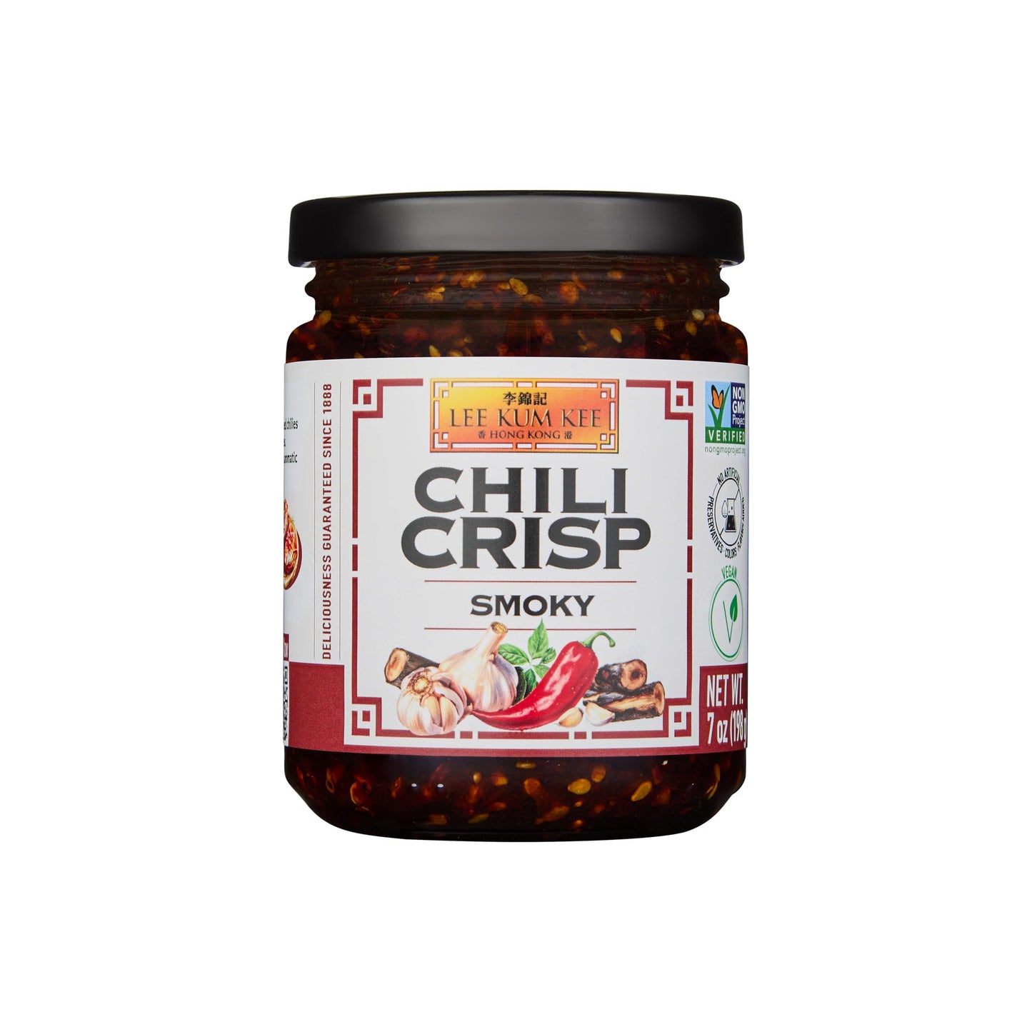 Lee Kum Kee Smoky Chili Crisp (7 oz - 1 Pack), Spicy, Non-GM Soybeans & Vegan | Perfect for Drizzling, Dipping, Grilling, Stir-Frying, Dumplings