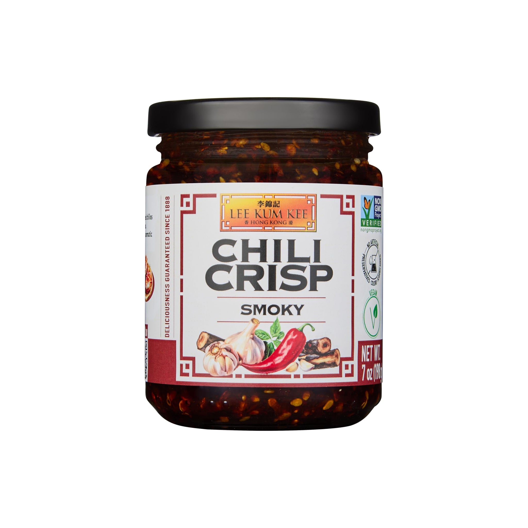 Lee Kum Kee Smoky Chili Crisp (7 oz - 1 Pack), Spicy, Non-GM Soybeans & Vegan | Perfect for Drizzling, Dipping, Grilling, Stir-Frying, Dumplings