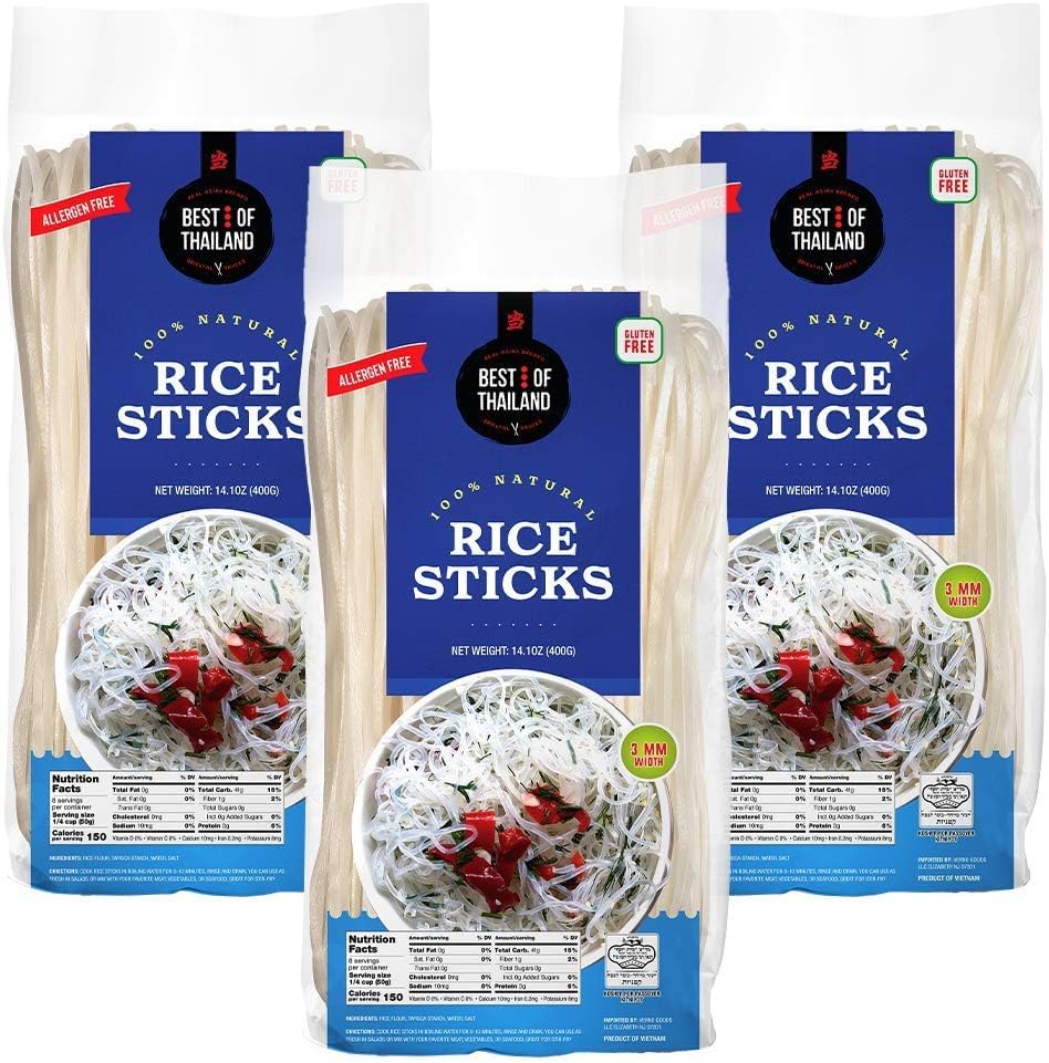 Best of Thailand Rice Noodle Sticks | Great for Traditional Thai, Vietnamese, Chinese, Japanese Stir Fry & Soups | Non-GMO, Gluten-Free, Kosher