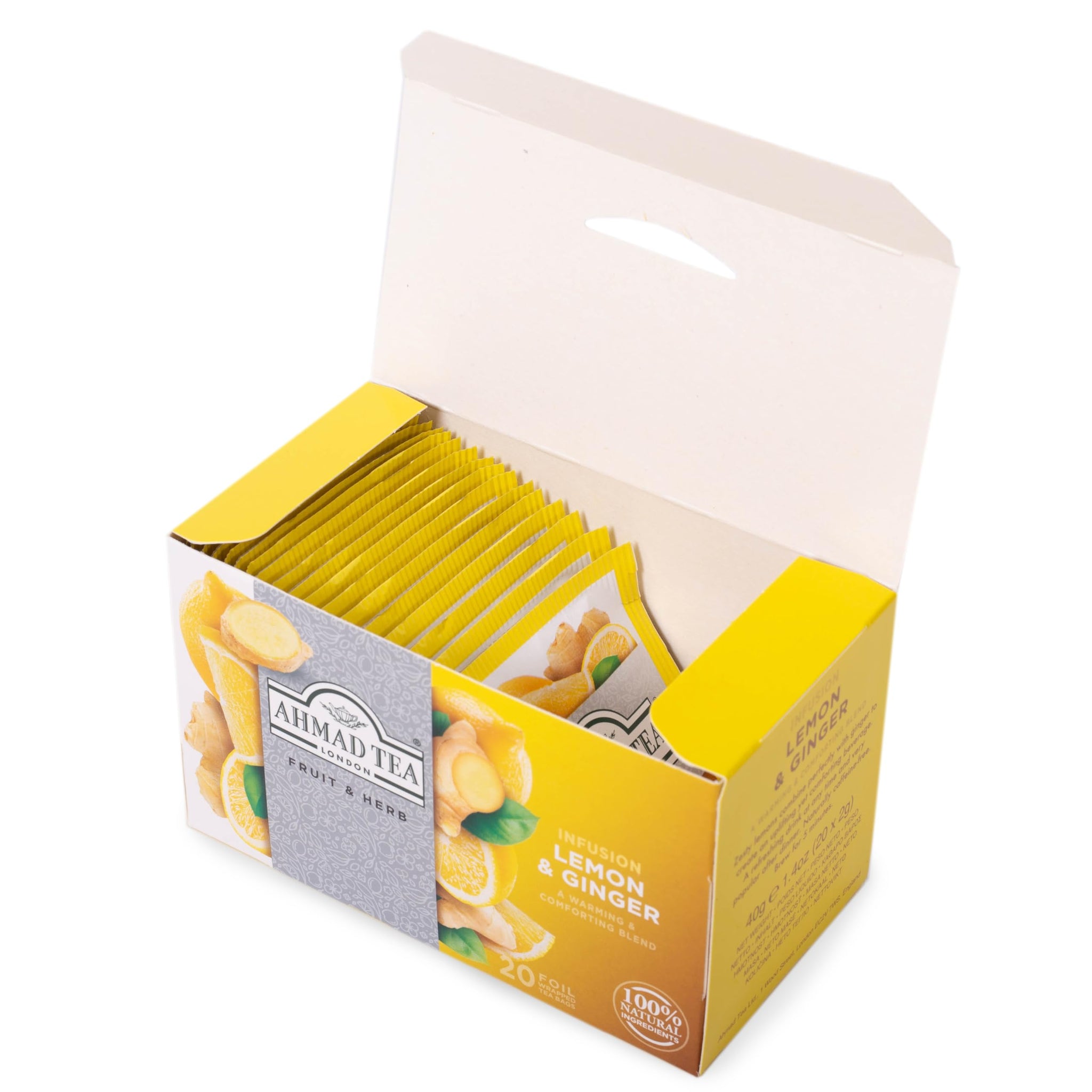 Ahmad Tea Herbal Tea, Lemon & Ginger Teabags, 20 ct (Pack of 1) - Decaffeinated & Sugar-Free