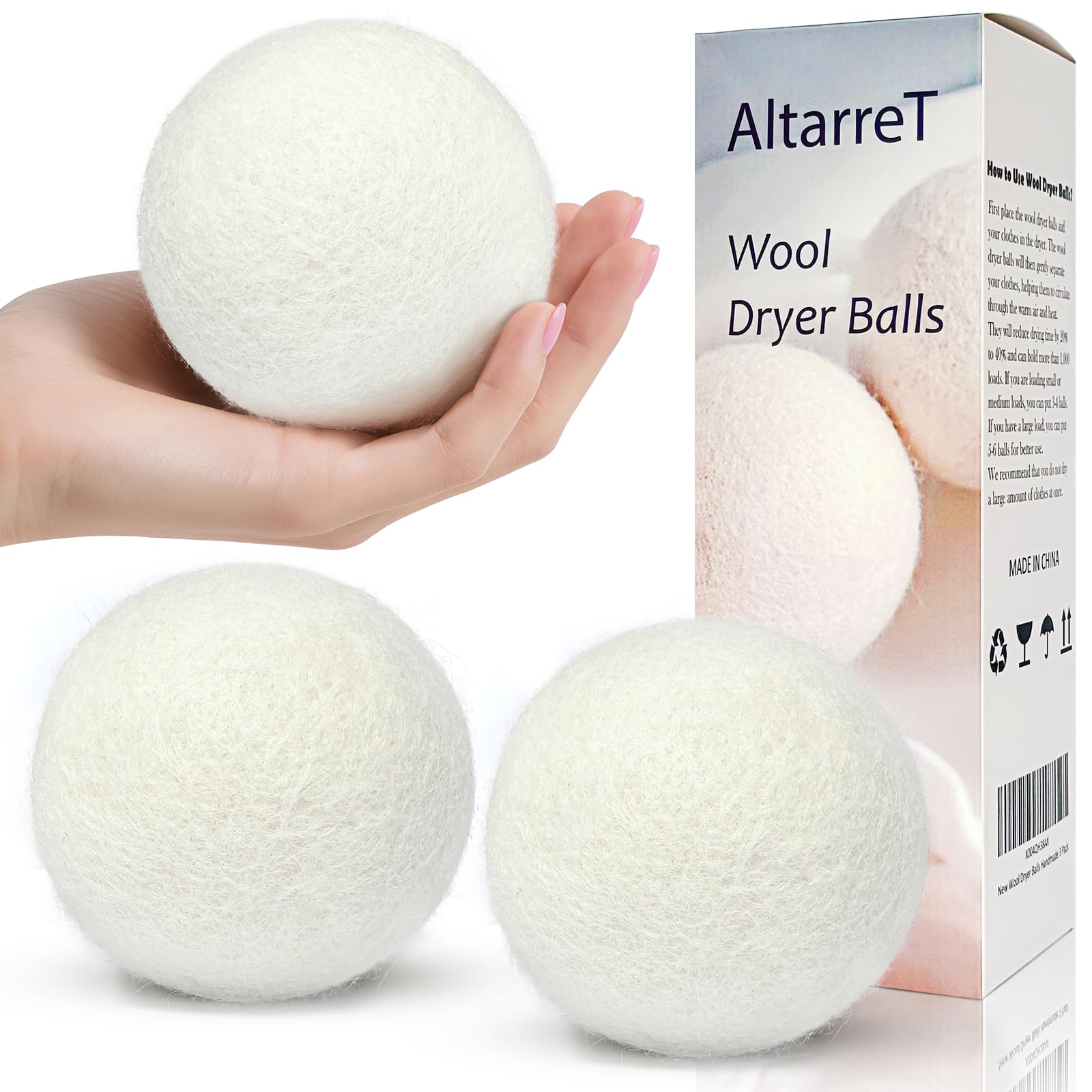 Wool Dryer Balls Handmade 3 Pack XL, Laundry Dryer Lint Balls, Reusable New Zealand Wool Natural Fabric Softener Essentials, Replace Dryer Sheets