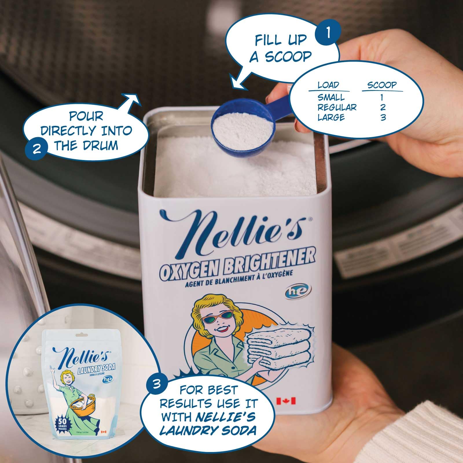 Nellie's Oxygen Brightener - 100 Scoops - Planet Friendly Stain Remover - Safe Alternative to Bleach - Septic-Safe Formula - Compact Powder Form