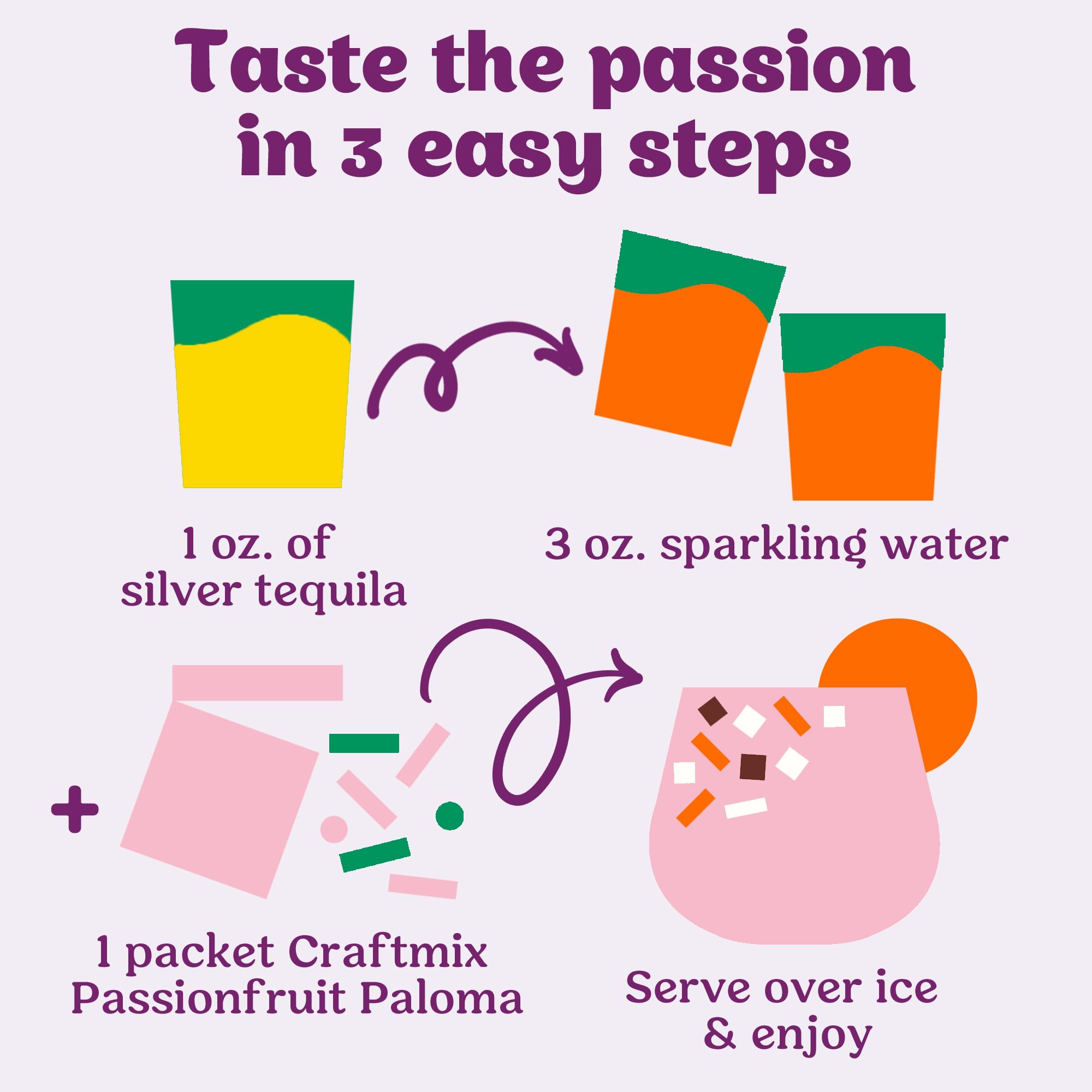 Craftmix Passionfruit Paloma Cocktail & Mocktail Drink Mixer, Skinny Mixes - Water Flavoring Packets - Made With Real Fruit - Vegan, No-Carb