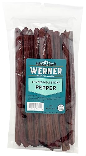 Werner Pepper Smoked Meat Sticks - 20 Pork and Beef Sticks Bulk Pepper Meat Snacks 14 Ounce (20 Individual Sticks, 9" Sticks)
