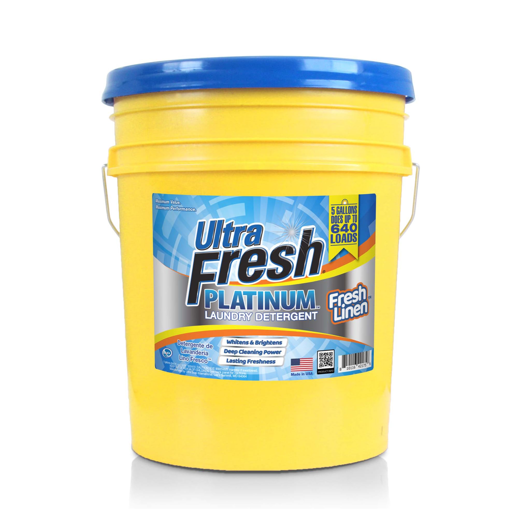 Ultra Fresh Platinum Liquid Laundry Detergent Washing Soap for All Machine Types, Up to 640 Loads, 5 Gal, Fresh Linen - Household Cleaning Supplies