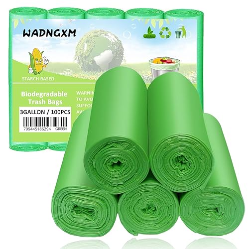 Compostable Trash Bags, 3 Gallon Biodegradable Small Garbage Bags Green Wastebasket Liners for Bathroom Office Home Bins, 100 Counts