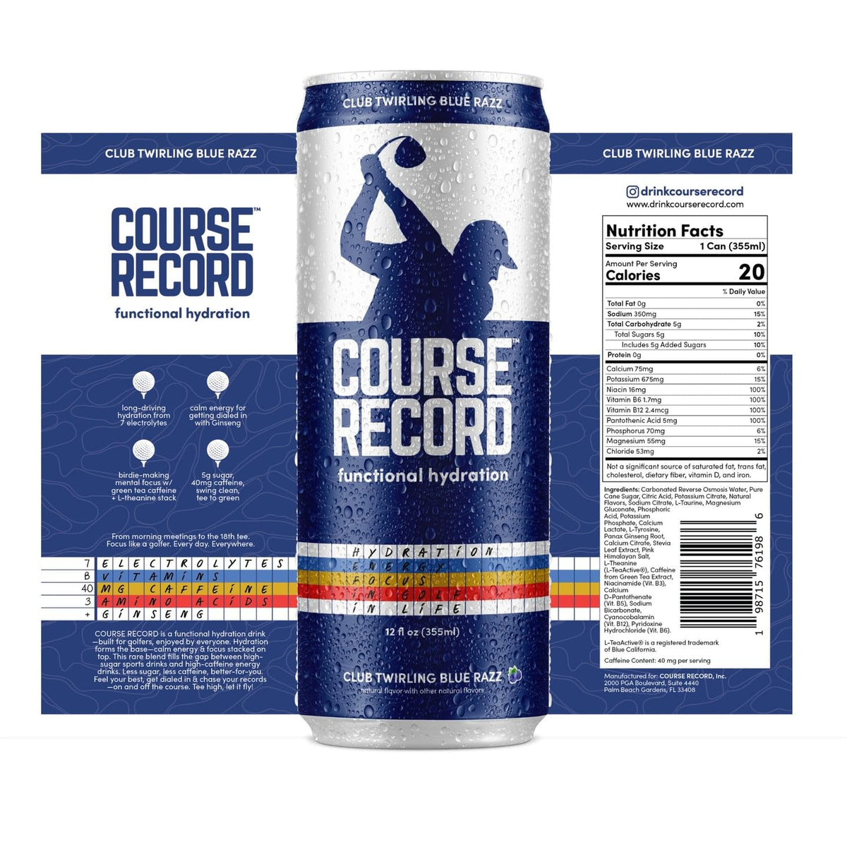 Functional Hydration Drink for Golfers - COURSE RECORD Variety Pack - Electrolytes, Calm Energy & Focus - Healthy Sports Drink - 12-Pack (12oz Cans)