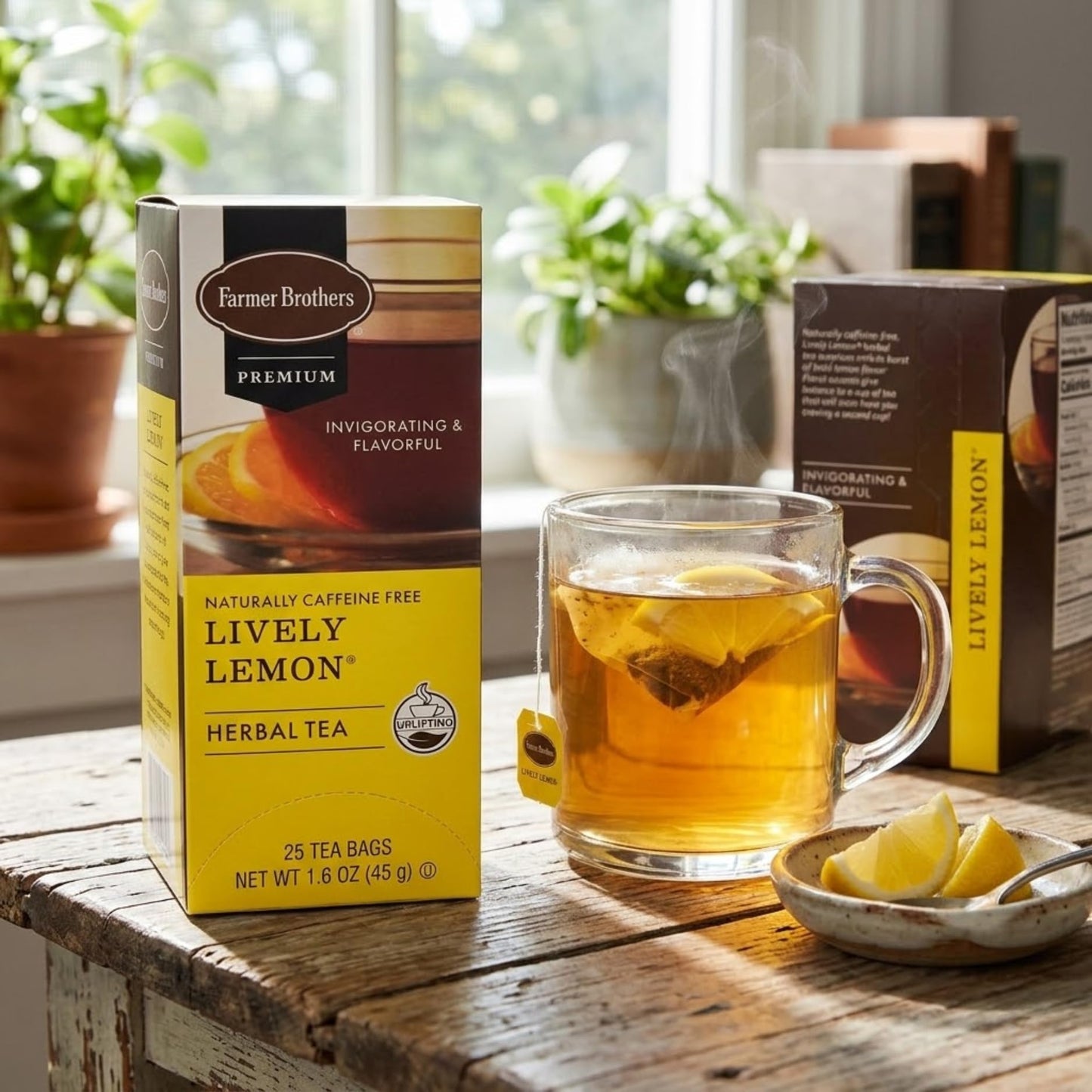 Farmer Brothers Lively Lemon Herbal Tea, 25 Bags - Naturally Caffeine-Free Citrus Herbal Tea with Bold Lemon Flavor, Relaxing Wellness Tea for Hot Tea