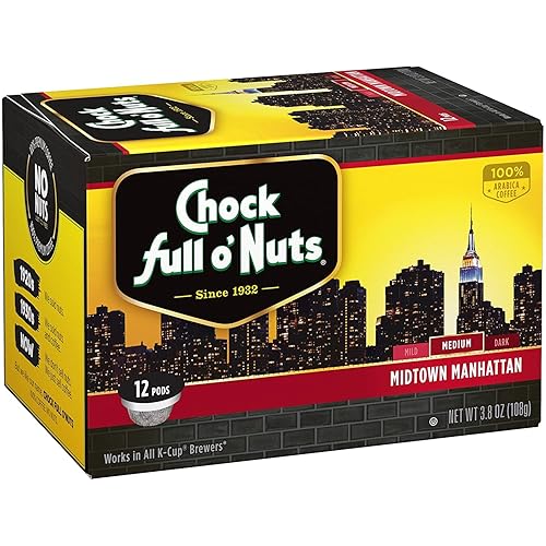 Chock Full o'Nuts Manhattan Medium Roast, K-Cup Coffee Pods (3.8 Ounce (Pack of 1), Midtown Manhattan)